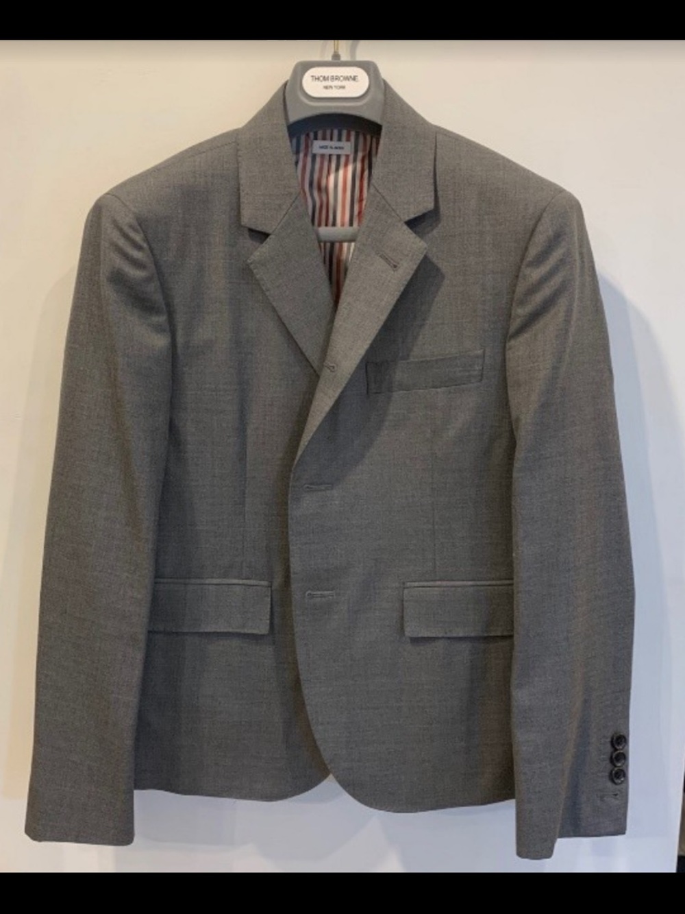 Thom Browne grey pinstripe button blazer suit jacket wool size 2